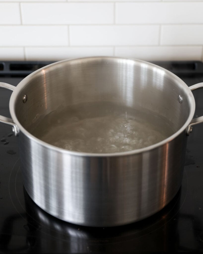 A boiling pot of water.