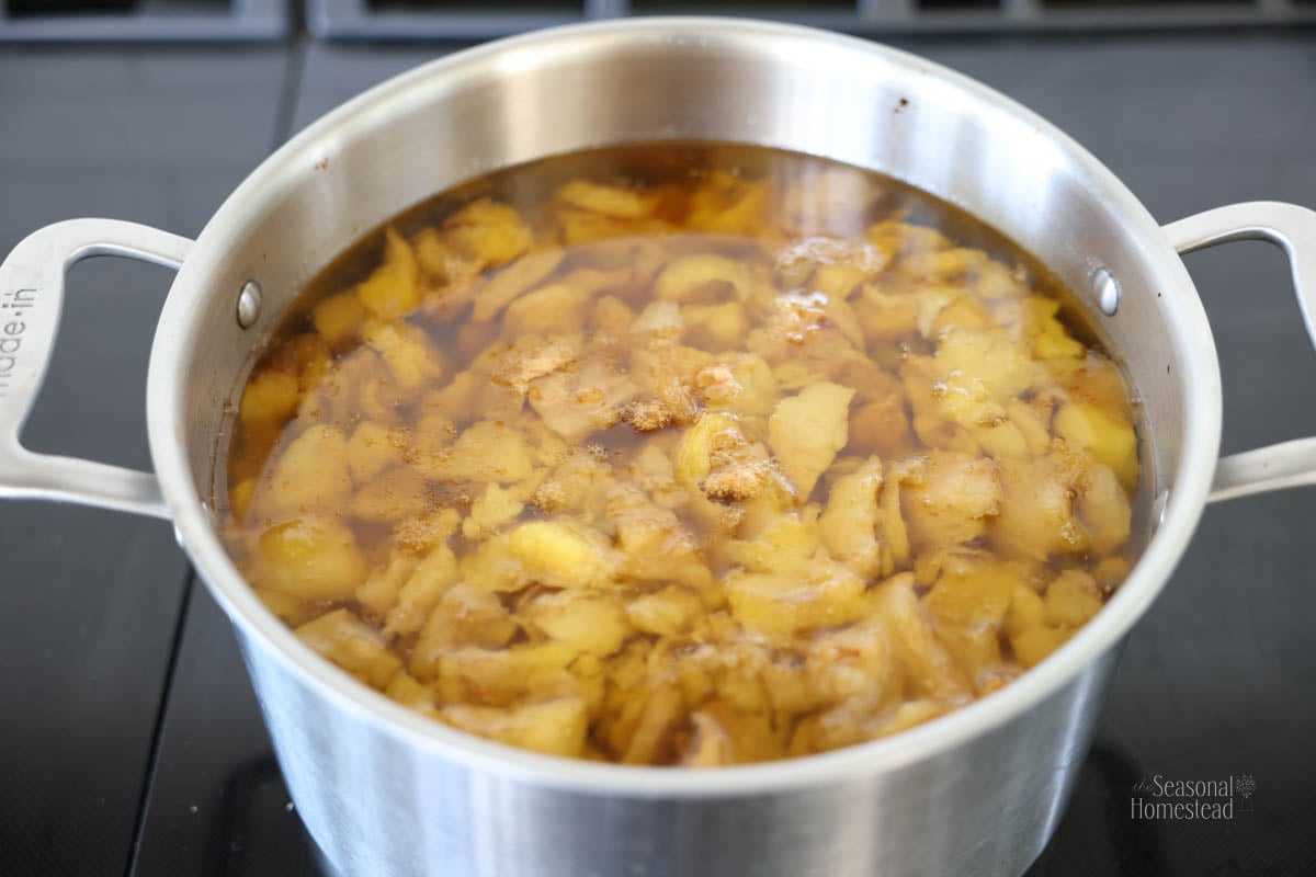 beef fat that is half rendered. Liquid tallow in a pot with some fat chunks still.