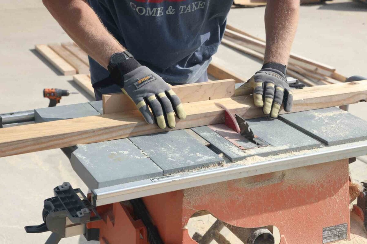 cross cutting 2x4s on the table saw