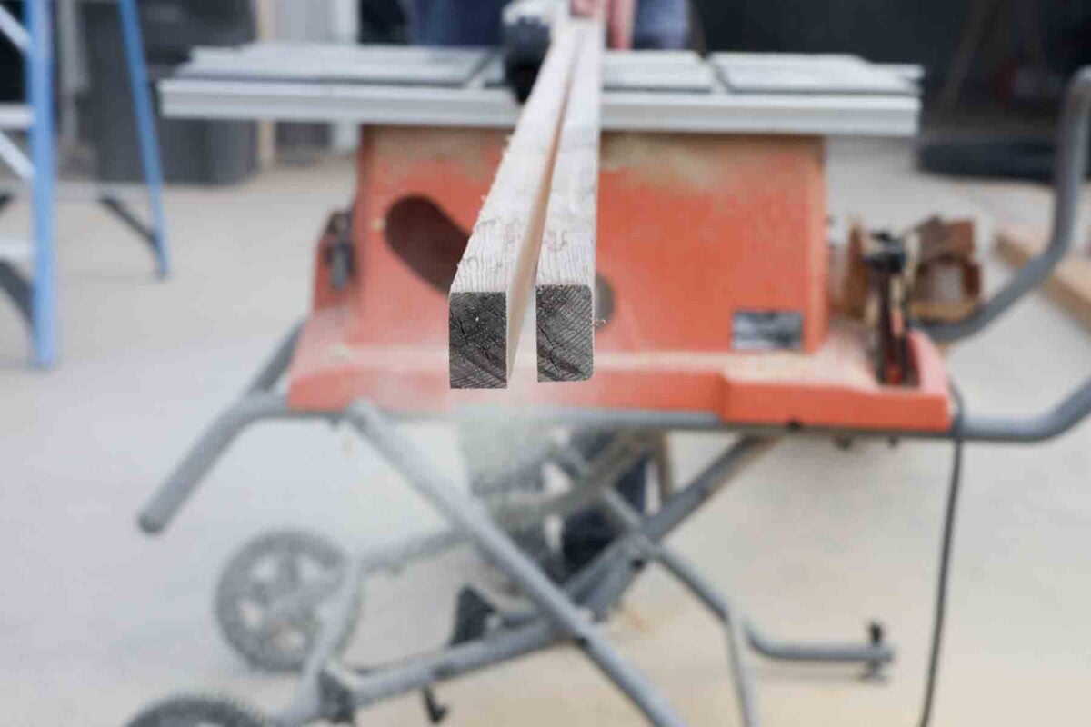 ripping 1x2 sticks of wood on the table saw