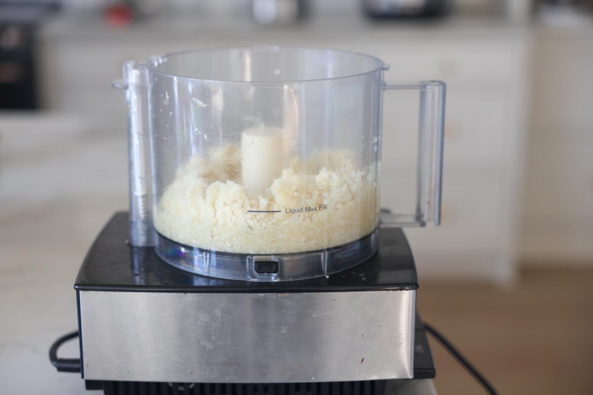 Minced garlic in a food processor.