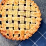 A beautiful lattice topped mixed berry pie.