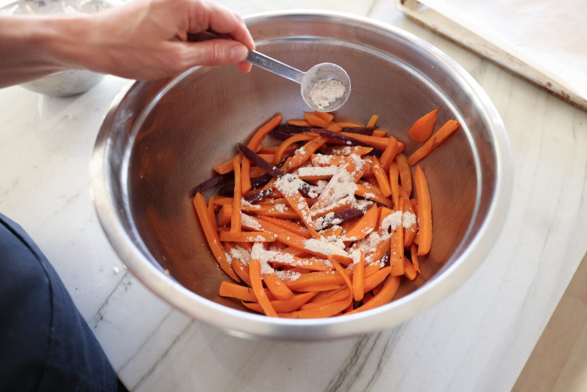 Sweet potato seasoning mix is added to the boil of sweet potatoes.