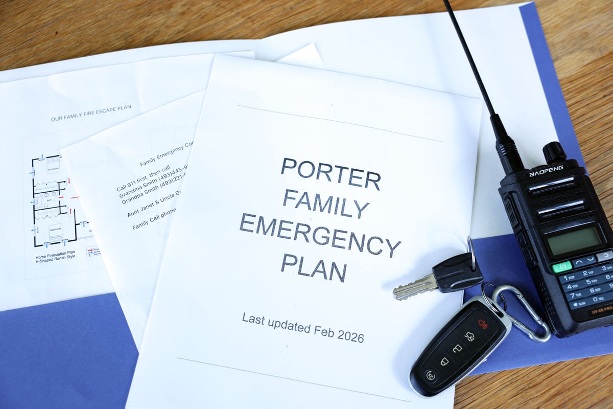 Papers that have family emergency plans.
