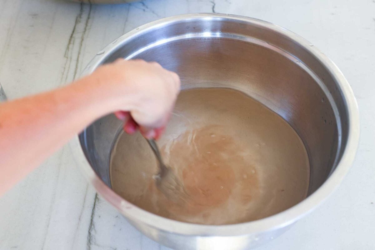 Making a salt brine for the sunflower seeds.