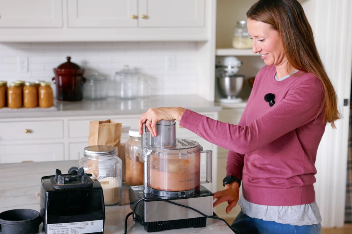 Mixing hot cocoa mix in a food processor